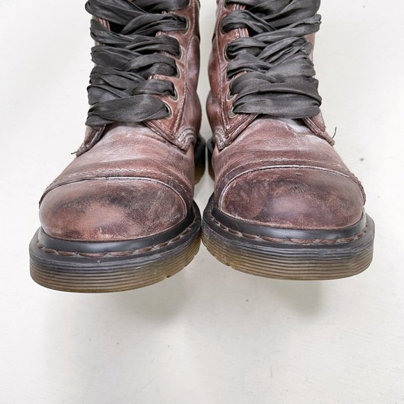Dr. Martens Brown Distressed Leather Triumph Tall Lace Up Fold Over Boot Size 7 - Picture 5 of 12
